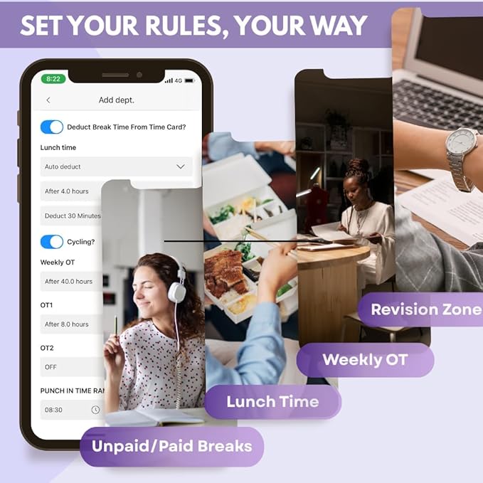 App-Based Time Clock for Small Business with 10 IC Cards – Clock in Machine for Employee Fingerprint Attendance, Time Card Machine No Monthly Fee, iOS/Android Compatible