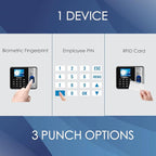 Time Clock - Fingerprint Time Clocks for Employees Small Business Automatic Calculate Hours, H1 Standalone Offline Biometric Clock in Machine for Employees with 5 RFID Cards (0 Monthly Fees)