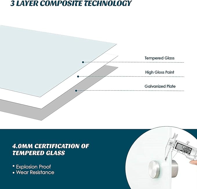 Dex Board 72" x 48" Large Glass Whiteboard 6' x 4' Frameless Tempered Glass Dry Erase Board with Marker Tray for Interactive Office, Wall Mounted Frosted Glass Whiteboard