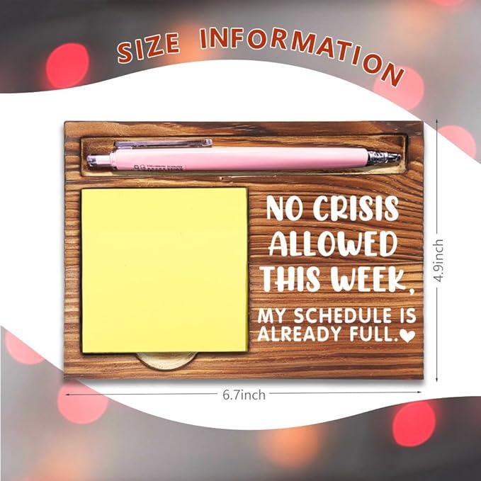 Funny Office Gifts for Coworkers, Funny Boss Gifts for Women, No Crisis Allowed This Week Wood Desk Decor, Office Self-Stick Note Pad Holders Gifts for Manager Colleague Friends-DW40