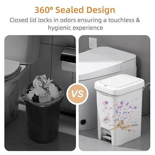 MOPALL Slim Bathroom Trash Can with Lid Soft Close, Garbage Can with Pop-Up Lid & Step On Foot Pedal, Small Trash Bin Trashcan Waste Basket for Toilet, Office, Bedroom, Kitchen, Living Room 1.9 Gallon