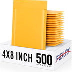 Fuxury Kraft Bubble Mailers 4x8" 500Pack Eco-Friendly Padded Envelopes Thick Bubble Envelopes Usable Size 4x7" Waterproof Cushioned Padded Mailers Packaging for Small Business #000 Yellow