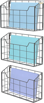 Univivi Wall File Organizer Hanging File Holder Magazine File Holder Desktop File Organizer for Document Paper Mail Home Office 3 Pack