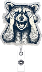Cute Raccoon Retractable Reel Badge ID Card Clip Acrylic Badge Holder with 360°Rotation Rotundity Metal Alligator Clip Designs Nursing Name Tag for Nurse Doctor Office Worker Accessories