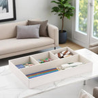 KINGFOM PU Leather Desk Drawer Organizer, 4 Compartment Office Supplies Stationery Storage Tray, Desk Organizers and Accessories Drawer Organizer Tray for Home, Makeup, Jewelry Stackable White