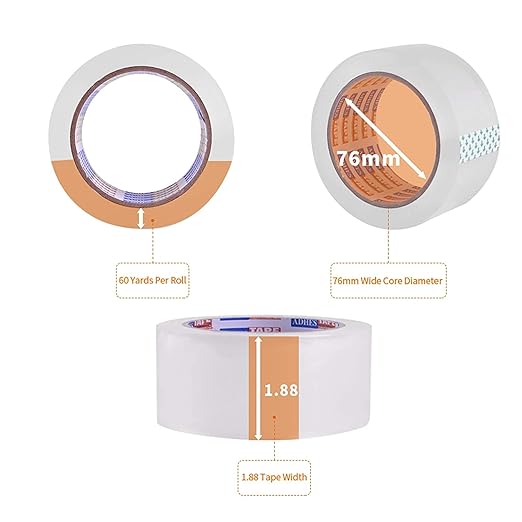ADHES Shipping Tape Packaging Tape Packing Tape for Moving Boxes Heavy Duty Clear, 55M Per Roll 1.88 Inch Width,2.7Mil