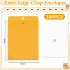 100 Pcs 14 x 18 Inch Extra Large Mailing Clasp Envelopes Jumbo Kraft Catalog Manila Envelope with Clasp Closure for Oversized Big Documents Office Home Business Legal School Storing Mailing