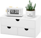 Bamboo Desk Organizer with Drawers Desktop Storage Drawers for Bills Office Supplies Kitchen Utensils Organizing Tool for Home Classroom Organization No Assembly (White)