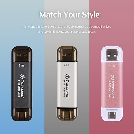 Transcend 2TB External SSD, Up to 1,050MB/s, USB 3.2 Gen 2 Portable SSD, 2-in-1 Type C &Type A, USB Hard Drive for Steam Deck, ROG Ally, MSI Claw, Windows&Mac, iPhone&iPad, Android, PS5&Xbox, Smart TV