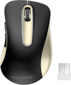 memzuoix 2.4G Wireless Mouse, 1400 DPI Computer Mice with USB Receiver, Portable Wireless USB Battery Powered Cordless Mouse for Laptop, PC, Desktop, 5 Buttons (Black Gold)
