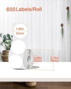 2 inch Round Thermal Labels, Thermal Printer Labels Sticker use for Barcode, Shipping, Customized, Circle Direct Thermal Stickers 600 PCS/1 Roll, White
