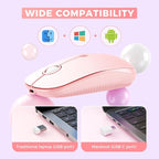 VssoPlor Type C Wireless Mouse, USB C MacBook Wireless Mouse Dual Mode 2.4G Cordless Mice with Nano USB and Type C Receiver Compatible with PC, Laptop, MacBook, ipad-Gradient Pink