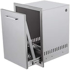 Pull-Out Trash Drawer Stainless Steel Outdoor Kitchen Trash Drawer Storage for Two 10 Gallon Commercial Wastebaskets (W/handle-17x23x16)