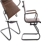 Office Desk Chair No Wheels Set of 4 PU Leather Computer Chairs Mid Back Guest Chairs for School Reception Conference Waiting Room, Vintage Brown