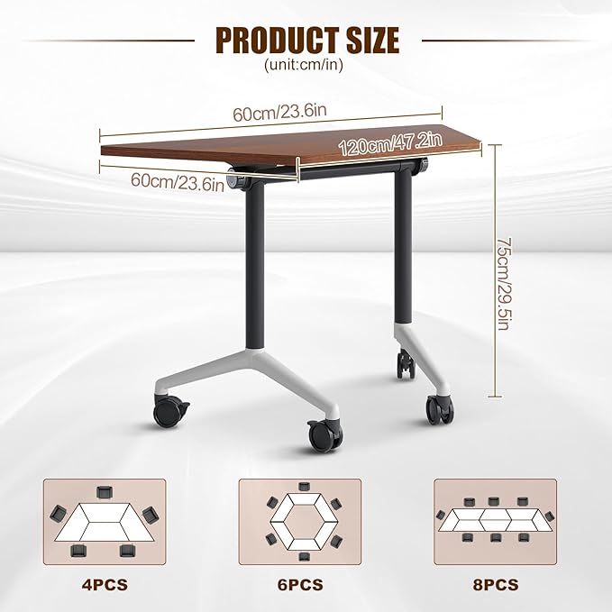 Conference Table, Folding Conference Desk Modern White, Seminar Table with Wheels, 2-10 People for Office, Meeting Break Room (8, 1915TXH, 47IN)