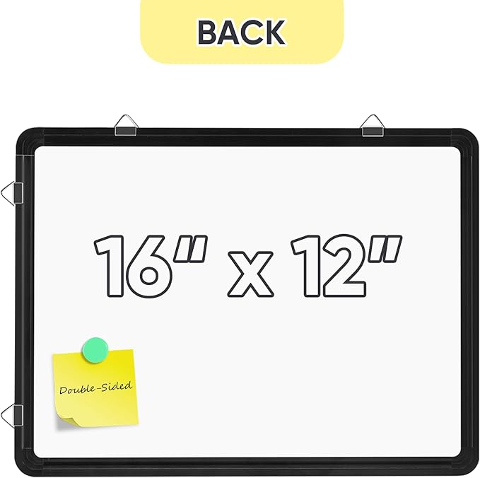 VUSIGN Monthly Dry Erase Calendar Whiteboard for Wall, 16" X 12" Double-Sided Board, Hanging Whiteboard Dry Erase for Office, Desk, Kitchen, Dorm, Black