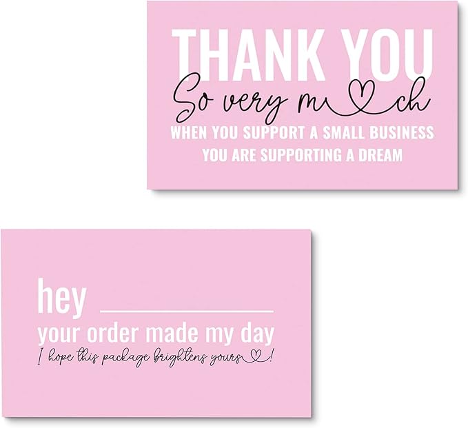 ITZAMNA Thank you for supporting small business cards Customer appreciation note cards Pink Script with Heart Pack of 100