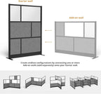 Stand Up Desk Store Expanse Modular Wall | 53'' x 70'' Wall | Expandable Partition Room Divider with Rearrangeable Frosted Acrylic & Sound Absorbent Panels (Black Frame)