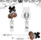 Halloween Badge Reel Retractable Autumn Coquette Pumpkin with Black Bow Acrylic Alligator Clip Halloween Badge Clip ID Card Holder Gifts for Medical Worker Teacher Doctor Cute Halloween Badges Holder