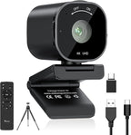 4K USB Webcam with 4 Noise-Canceling Mics, 50-92 FOV, Built-in OSD & Privacy Cover, Plug & Play for Zoom, Teams, Recording