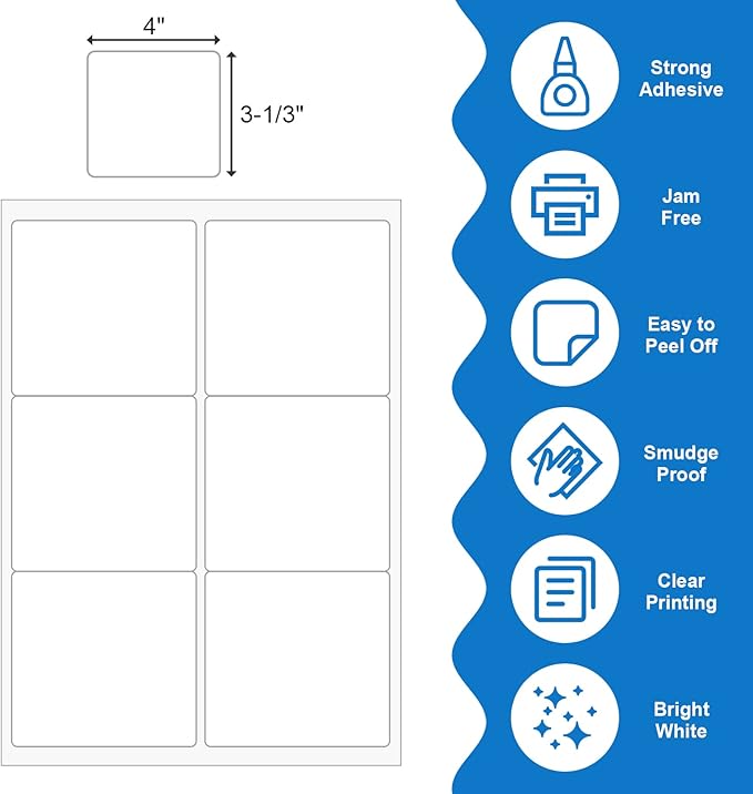 BESTEASY Sticker Labels Compatible Laser/Ink Jet Shipping Labels (8000 sheets, 6 up-3-1/3" x 4")