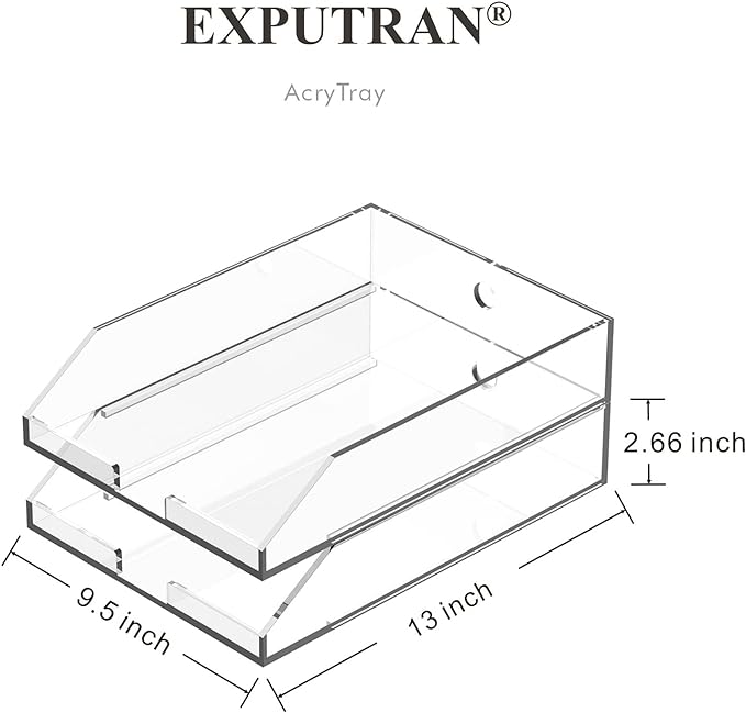 (2pcs Pack) Stackable Clear Acrylic Paper Trays, Desk File Organizer, A4 Paper Holder, Letter Tray