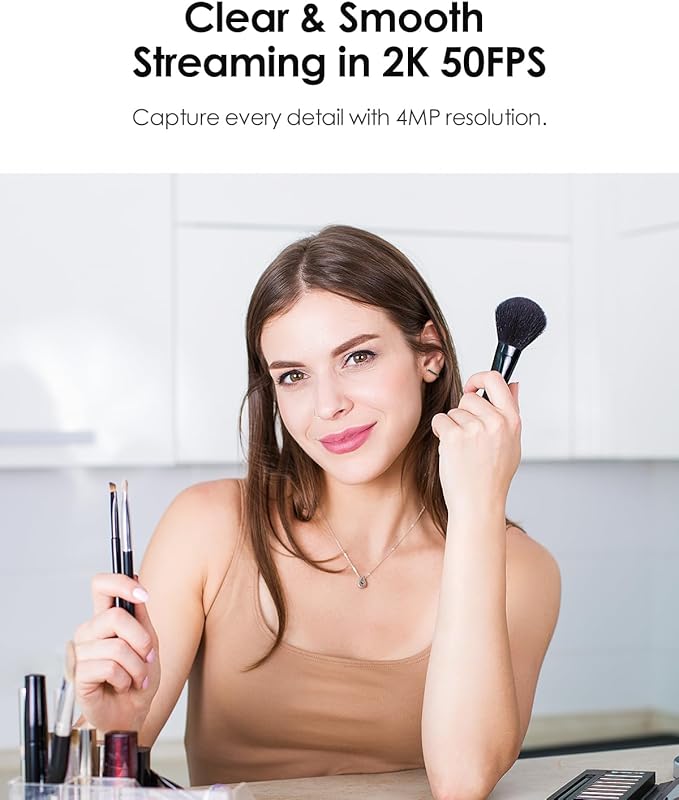 2K 50FPS Webcam for PC/Mac, Computer Camera with Fill RGB Lights, 2 Noise-Canceling Microphone, Autofocus and Tripod for Meeting, Live Streaming, Video Calls, Gaming, Works with Zoom, Skype, Teams