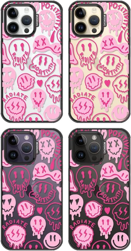 MOSNOVO Case for iPhone 14 Pro Max, [10ft 4X Military-Grade Drop Protection] Durable & Shockproof Phone Case Cover Design for iPhone 14 Pro Max - Pink Dripping Smiles - Clear Black