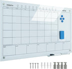 Magnetic Glass Whiteboard 36X24 Monthly Planner Calendar Dry Erase Board for Home, School, Office, Frameless, with Markers, Marker Tray, Eraser, Magnets (White)