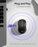 USB Mouse Wireless, 2.4G Cordless Computer Mouse with 6 Buttons, 5-Level Adjustable 4000 DPI, Ergonomic Portable Optical Computer Mice for Laptop, PC, Mac, iPad, 24-Month Battery Life (Black)