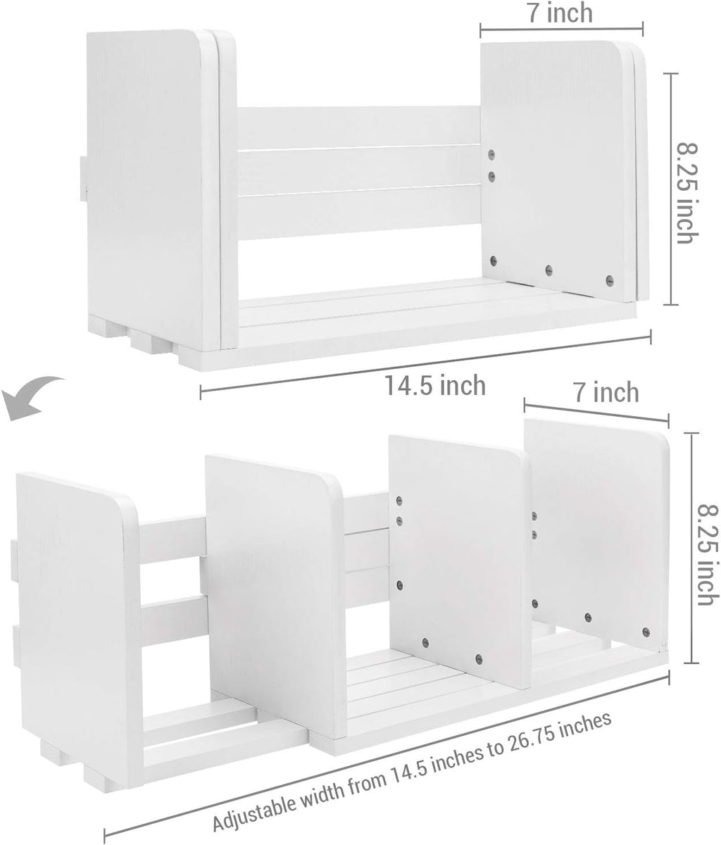 MyGift White Wood Desktop Bookshelf Organizer, Expandable Adjustable Display Shelf Book Rack