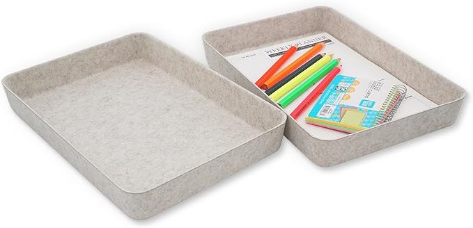 Welaxy 2-piece Office desk drawer organizer tray letter-size documents paper book file Folder Holder Scandinavian-chic storage bin hygge design sleek minimalist gifts idea storage bins (Oatmeal)