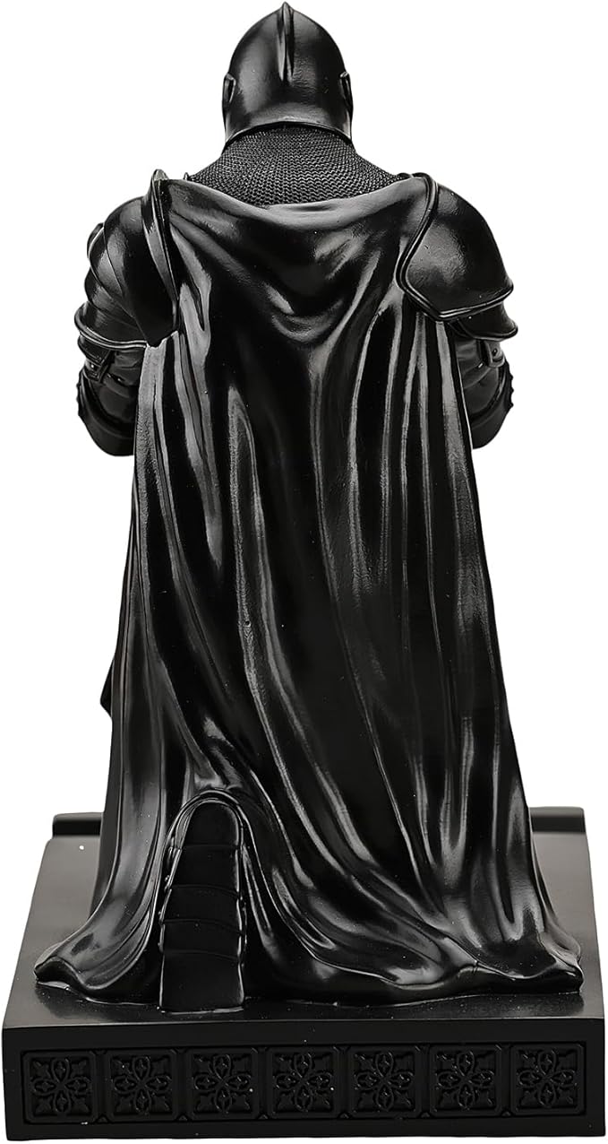 Medieval Armored Warrior Wearing Outerwear, Mobile Phone Stand Knight Pen Holder Desk Organizers, Resin Bookends Paperweight with a Letter Opener for Desk (Black)