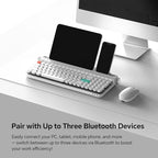 ACTTO B705 Retro Typewriter Keyboard Bluetooth,Vintage Mechanical Keyboard with Tablet Stand,LED Backlight 100 Keys Gaming Keyboard for Windows/macos/iOS/Android,Blue Switch (White)