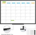 JILoffice Dry Erase Calendar Whiteboard - Magnetic White Board Calendar Monthly 36 X 24 Inch, Black Aluminum Frame Wall Mounted Board for Office Home and School