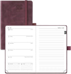 POPRUN Planner 2025-2026 Weekly Notebook for Purse(Pocket Size 4''x 6.25'') Small Academic Calendar (JUL.25 - JUN.26) with Monthly Tabs, Leather Soft Cover, Inner Pocket, 100 GSM - Claret