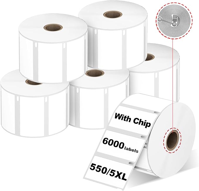 RGiNK for DYMO 550 Labels (30334 with RFID Chip) Multipurpose Barcode Labels (2-1/4" x 1-1/4"), Perforated, Compatible with DYMO Labelwriter 450 4XL 550&5XL 550 Turbo Printers [6 Rolls, 6000 Tags]