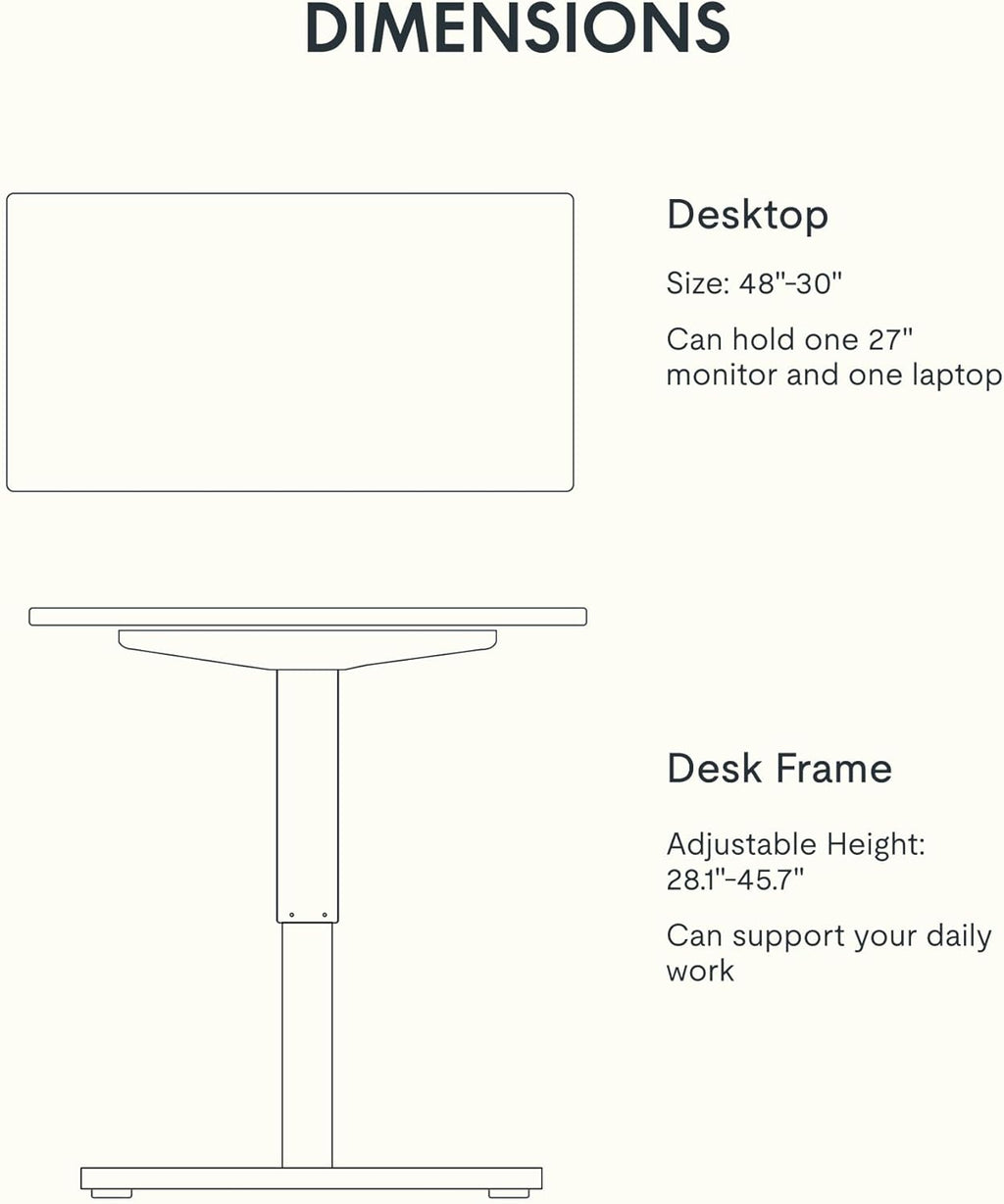 FLEXISPOT EN1 Whole-Piece Standing Desk 48 x 30 Inches Height Adjustable Electric Desk Sit Stand Desk Home Office Desks (Black Frame + Gray Wood Grain Top, 2 Packages)