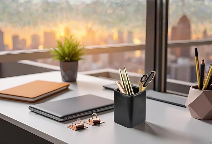 Square Ceramics Desk Pencil Holder for Men and Woman, Suitable for Offices and Homes(Black)