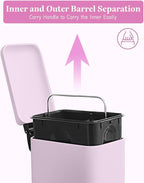 Pink Trash Can, 1.3 Gallon Bathroom Trash Can with Lid, Stainless Steel Pedal Trash Bin Removal Inner Bucket, Small Grabage Can for Bathroom,Bedroom,Home Office