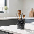 WORHE Pen Holder Stand Italy Natural Premium True Marble Makeup Brush Holders, Tableware Organizer Desk Pencil Cup for Home Office School Decor Dark Grey (DL012)