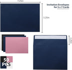 50 Packs Blue A7 Envelopes,5x7 Envelopes for Invitations,Printable invitation envelope,Photos, postcards, greeting cards, mailings, Wedding Self-sealing (Blue), Blue,White, ‎‎xfg002