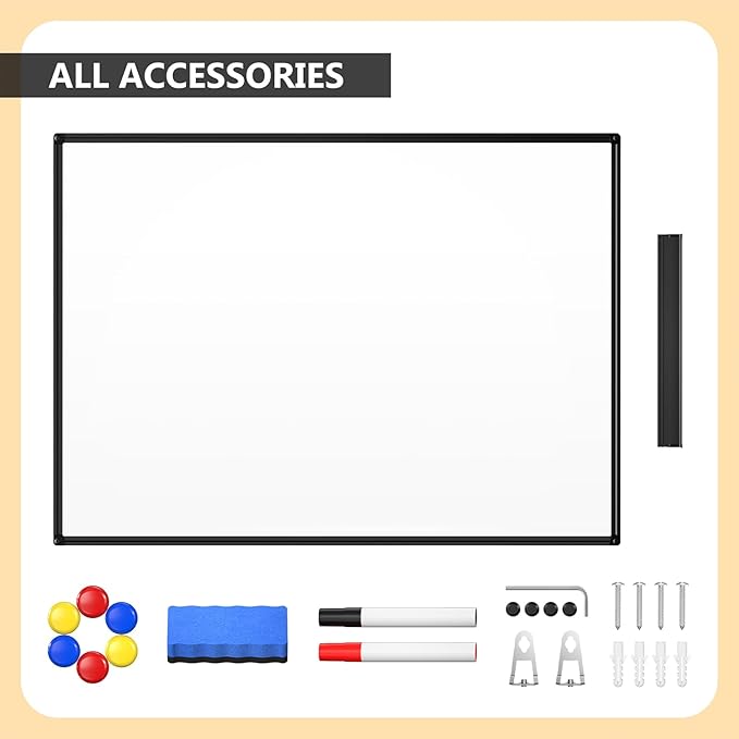 Magnetic Dry Erase Whiteboard - 46 x 33 Inch White Board - 4 x 3 Large Wall-Mounted Board with Black Aluminum Frame, 1 Magnetic Eraser, 2 Pen, Detachable Marker Tray, 6 Magnets