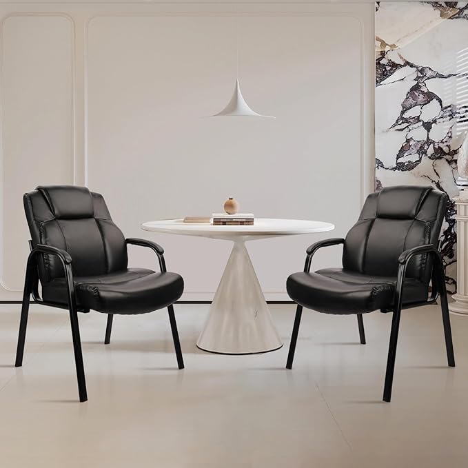 CLATINA Big & Tall 500 lb. Guest Chair, Leather Reception Chairs with Padded Arm Rest for Waiting Room Office Home and Meeting Conference-Black