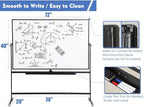 FORTUNO Large Magnetic Mobile Whiteboard 72"x40", Rolling Double Sided Stand Whiteboard on Wheels, Reversible Adjustable Height/Angle Dry Erase Board Easel White Board for Office Classroom, Black