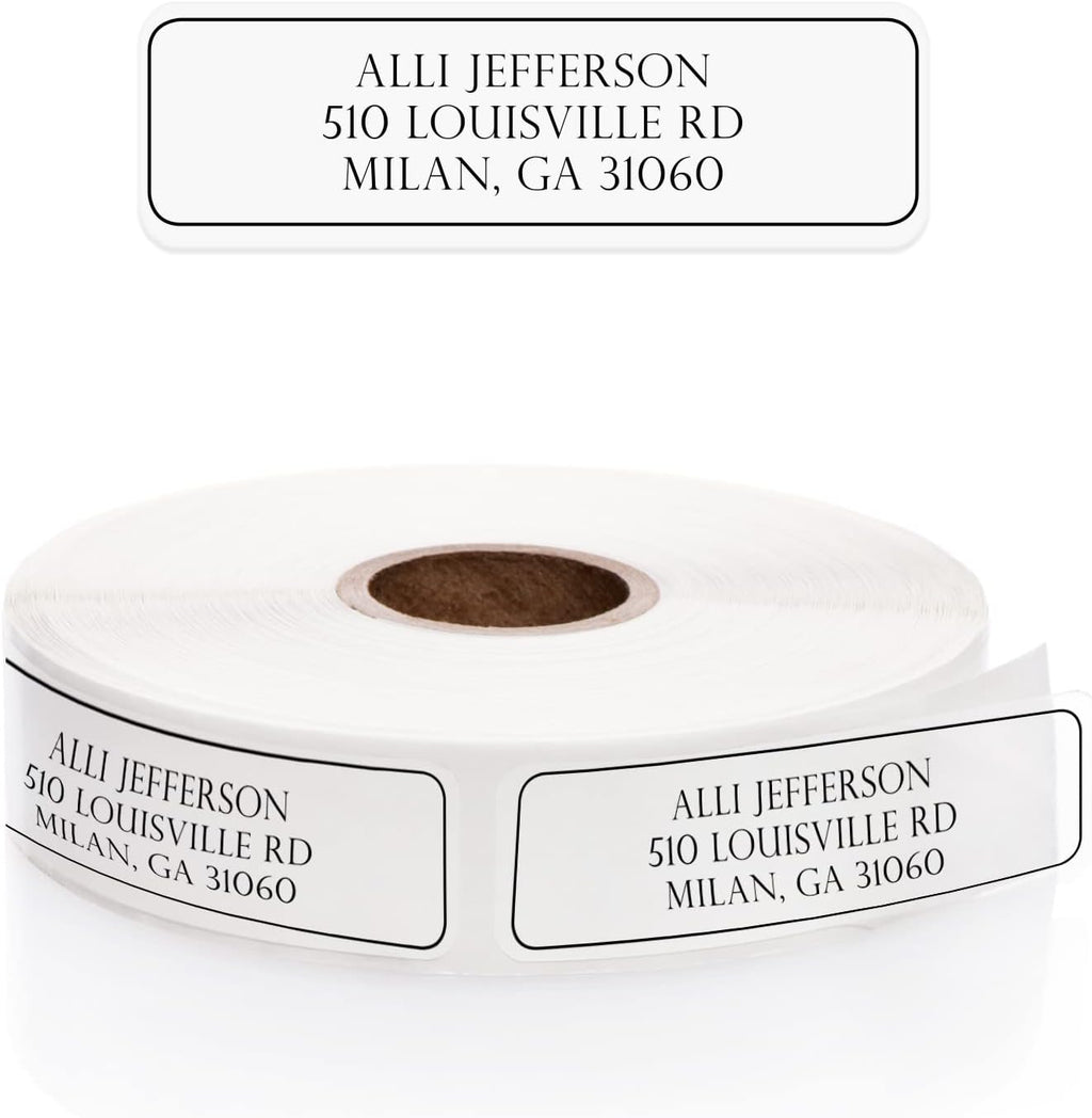 Clear Outline Rolled Address Labels / 250 Personalized Return Address Labels/Designer Address Stickers in Elegant Plastic Dispenser