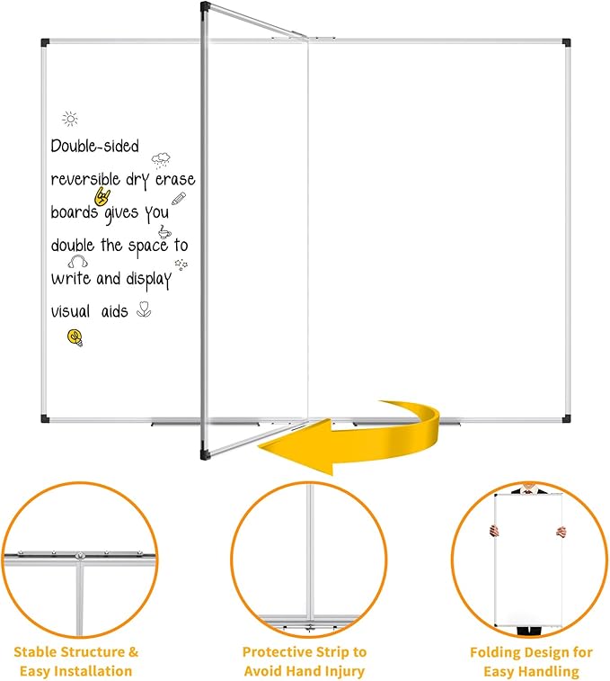 XBoard Magnetic Whiteboard 72 x 48 Inch | Giant Foldable Dry Erase White Board for Wall with Marker Tray 6' x 4' | Extra Large Aluminum Frame Folding Message Presentation Board