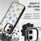 MOSNOVO Case for iPhone 16 Plus, [10ft 4X Military-Grade Drop Protection] Durable & Shockproof Phone Case Cover Design for iPhone 16 Plus - Groovy Flower - Clear Black