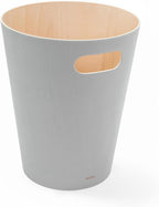 Umbra Woodrow, 2 Gallon Modern Wooden Trash Can Wastebasket or Recycling Bin for Home or Office, Grey (082780-918)