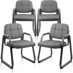 CLATINA Waiting Room Guest Chair with Bonded Leather Padded Arm Rest for Office Reception and Conference Desk Black with Sled Base Grey 4 Pack